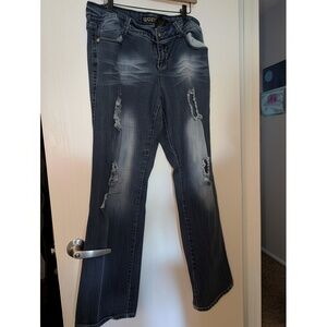 Dereon Womens Jeans Size 16W Dark Blue Distressed Ripped Bootcut Y2K